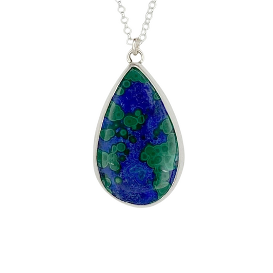 Teardrop Malachite Azurite Pendant with Wave