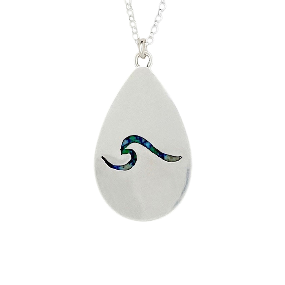 Teardrop Malachite Azurite Pendant with Wave