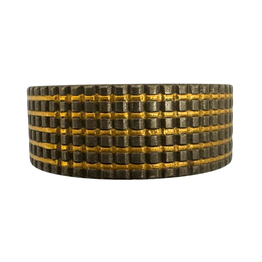Titanium lightly knurled (5)channel band with 24K gold inlay
