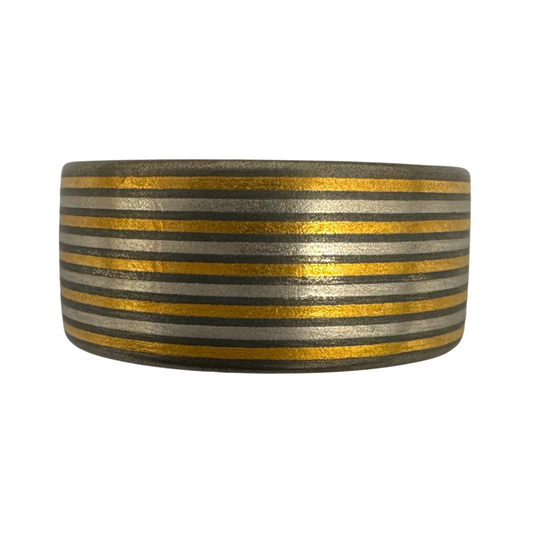 Titanium (9)channel band with pin stripes of 24K gold and platinum