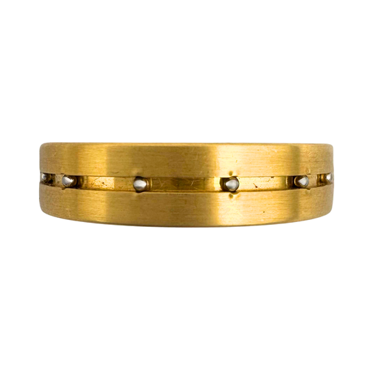 Gold band with stainless balls in the center channel