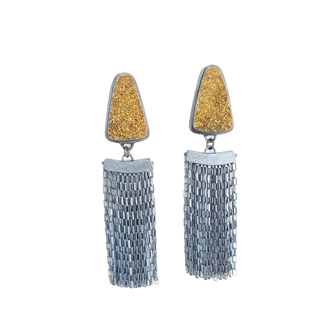 Golden Druzy Fringe Earrings