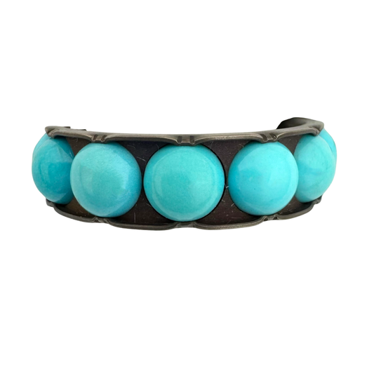 Titanium band with 5mm punch set turquoise cabochons