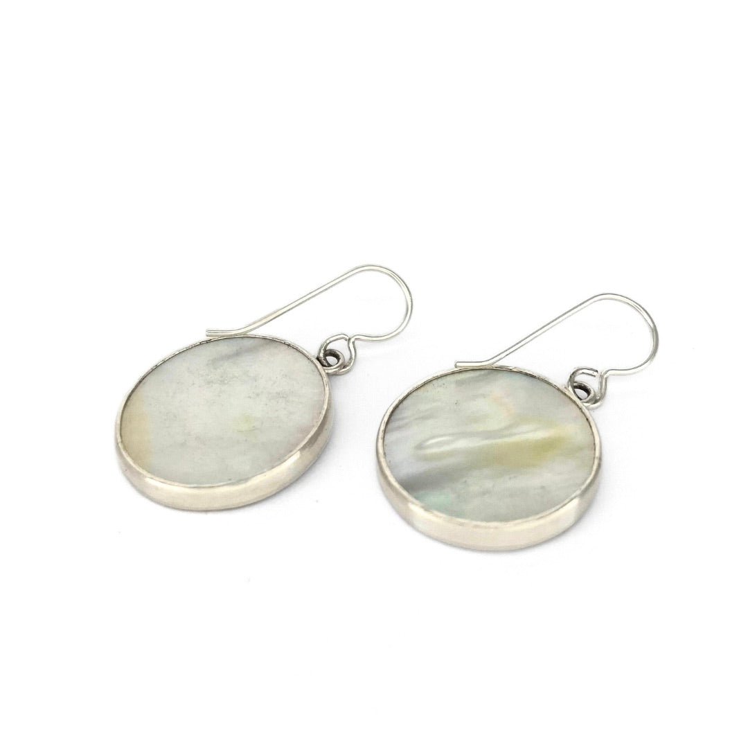 Mother of Pearl Dangle Earrings with Trees on the Back