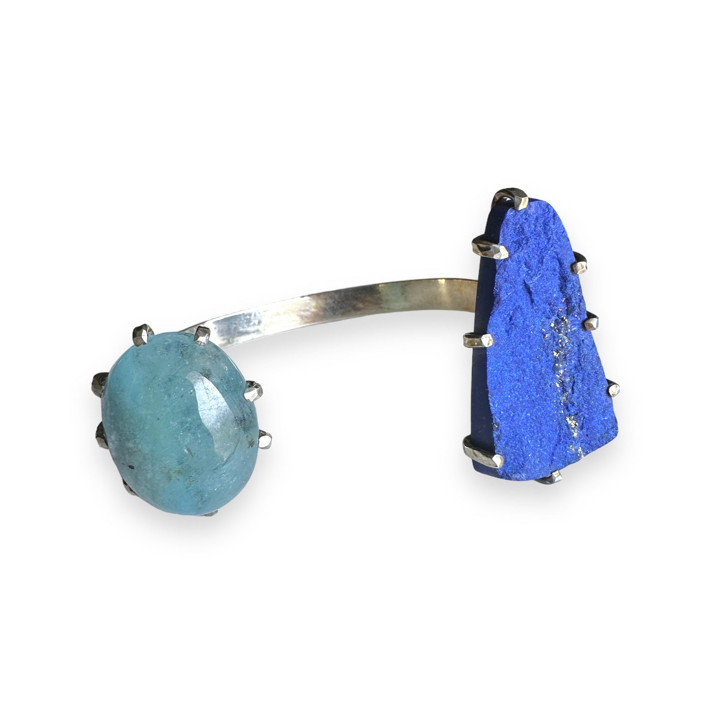 Aquamarine and Lapis Silver Bracelet