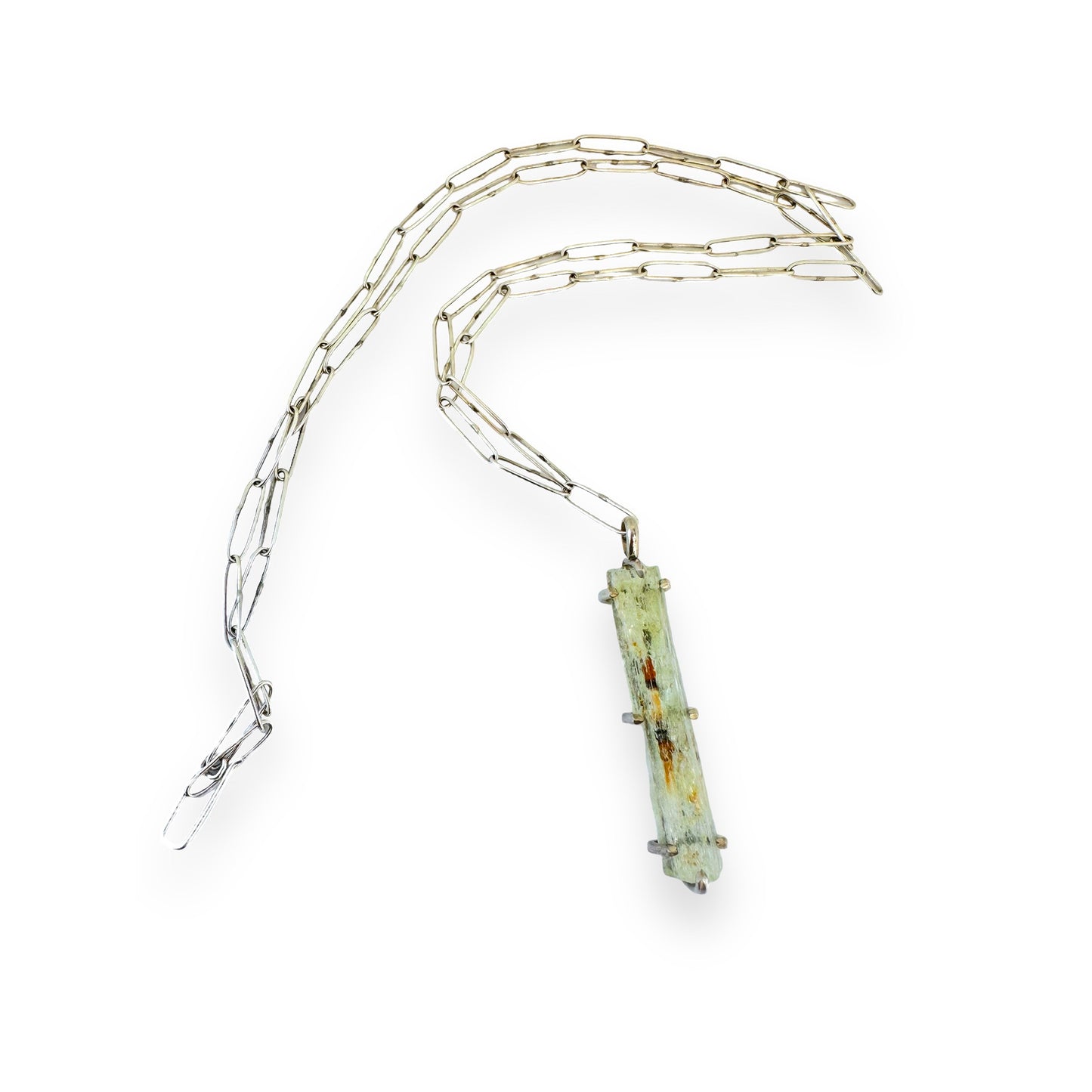 Green Beryl Crystal Silver Necklace
