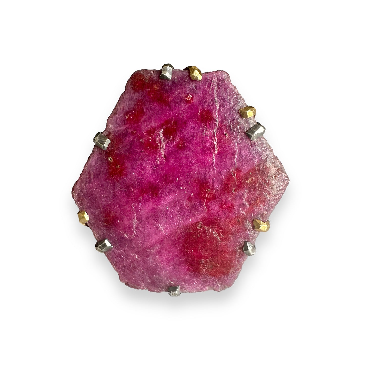 Natural Ruby Crystal Silver and Gold Ring