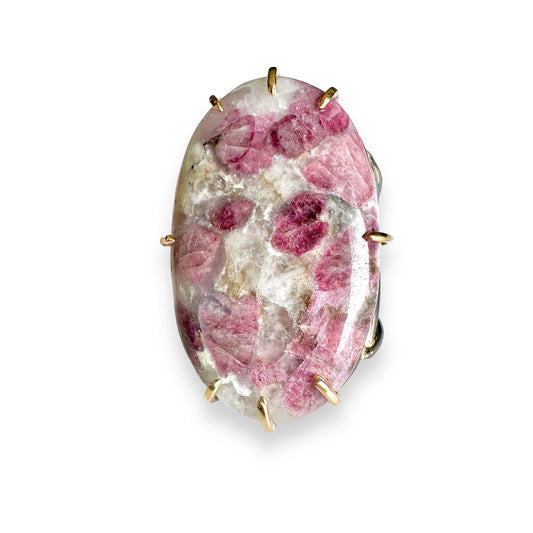 Pink Tourmaline in Quartz, Silver and Gold Ring