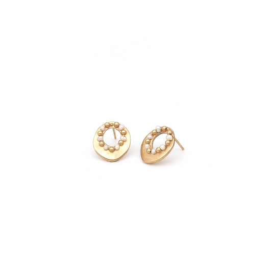 Gold Pearl Disc Earrings