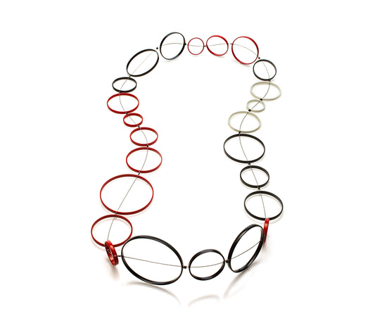 30” Black, White  and Red Circle Necklace