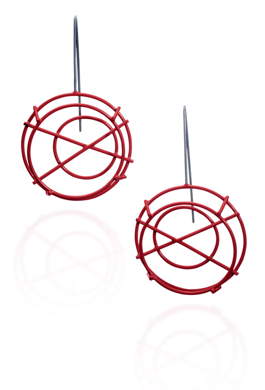 Circle Structure Earrings - red