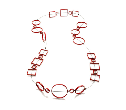 29" Circle and Square Necklace - red