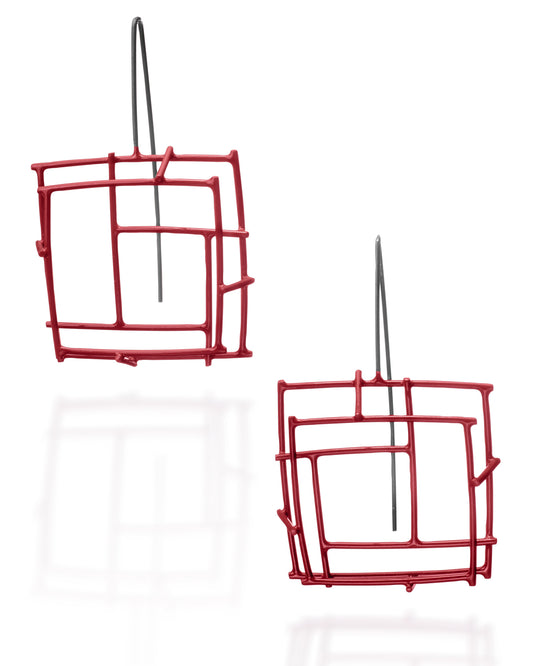 Square Structure Earrings - red