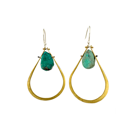 Turquoise Brass Hoop Earrings