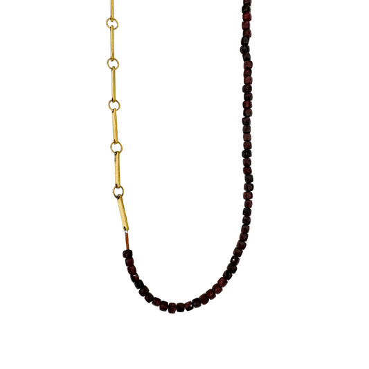 Garnet Brass Bar Link Necklace