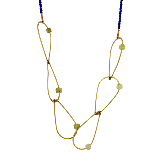 Lapis Brass Teardrop Necklace