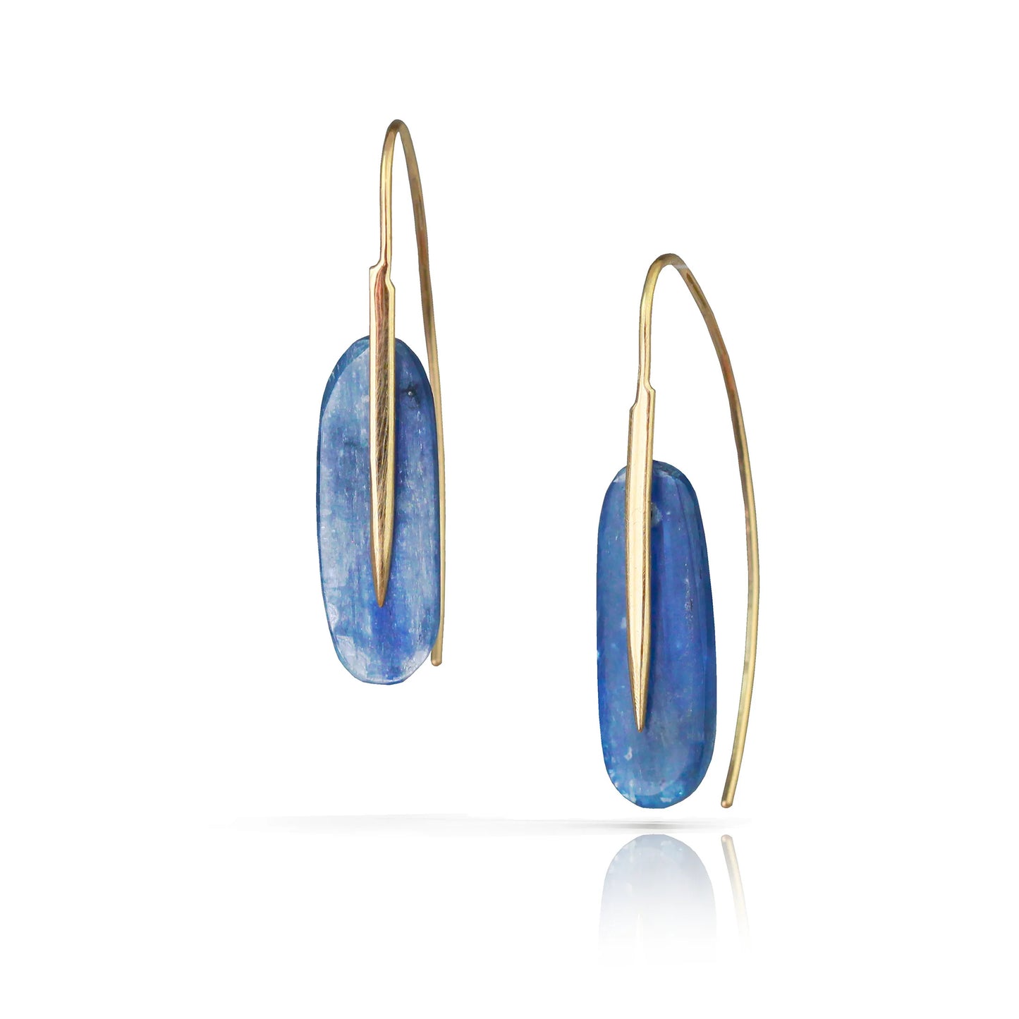 Small Feather Earrings in Kyanite and 18k  yellow gold