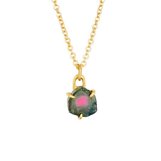 14k Gold Watermelon Tourmaline Pendant