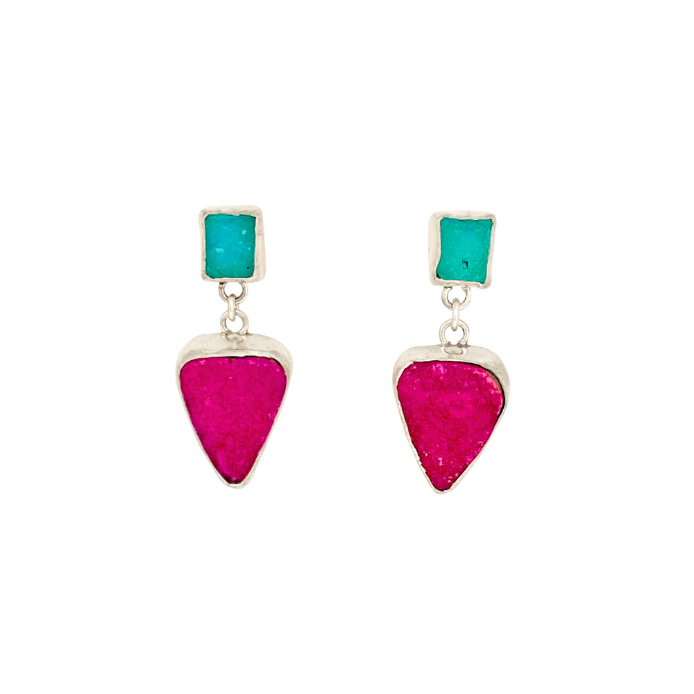 Natural Druzy Stud Dangle Earrings