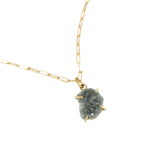 Raw Grey Diamond Necklace with 14k Yellow Gold Oval Link Chain