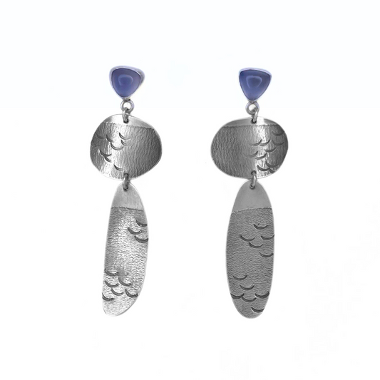 Silver and Chalcedony  Silver Landscape Earrings 13