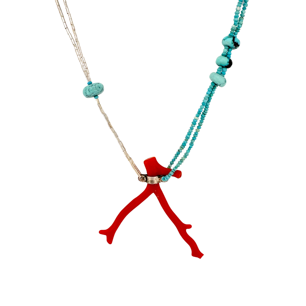 Turquoise Beaded Red Coral Necklace