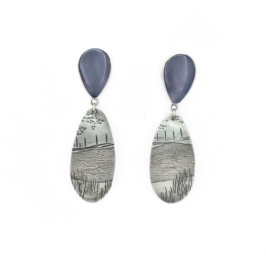 Silver and Chalcedony  Silver Landscape Earrings 11