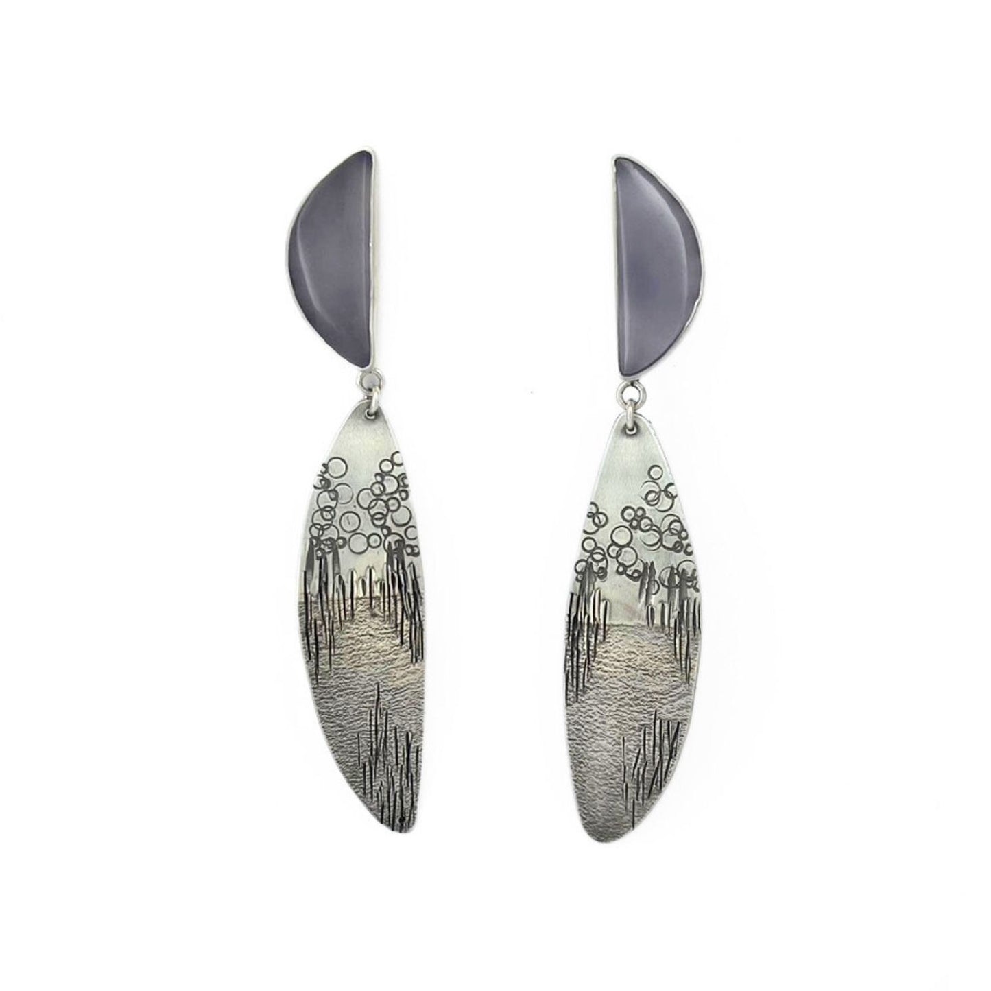 Silver and Chalcedony Silver Landscape Earrings 12