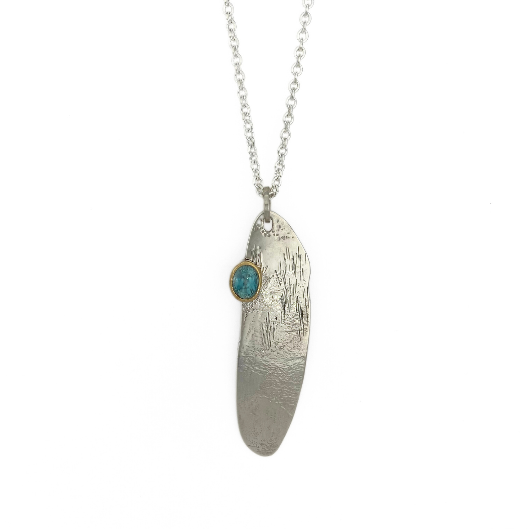 Silver Landscape Necklace with Apatite set in 18kt Gold