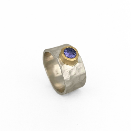 Silver Ring with Lolite set in 18kt Gold