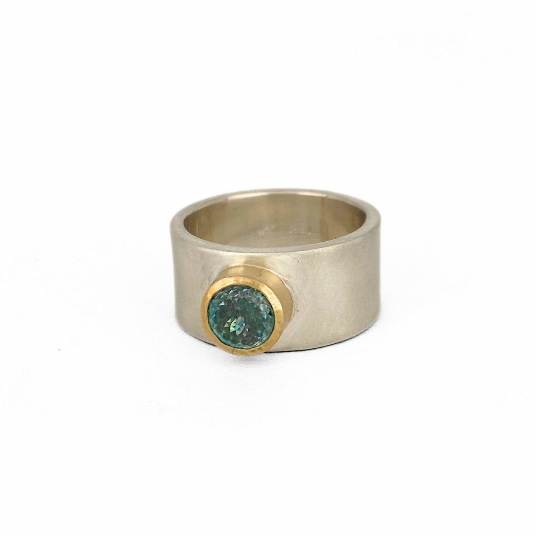 Silver Ring with Mystic Topaz set in 18kt Gold