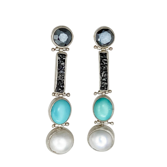Hinged Earrings: Druzy, Pearl, Turquoise, and Hematite