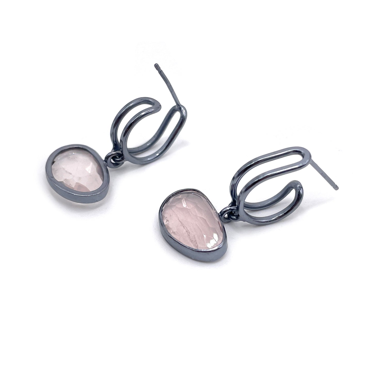 Rose Quartz Drop Hoops Earrings