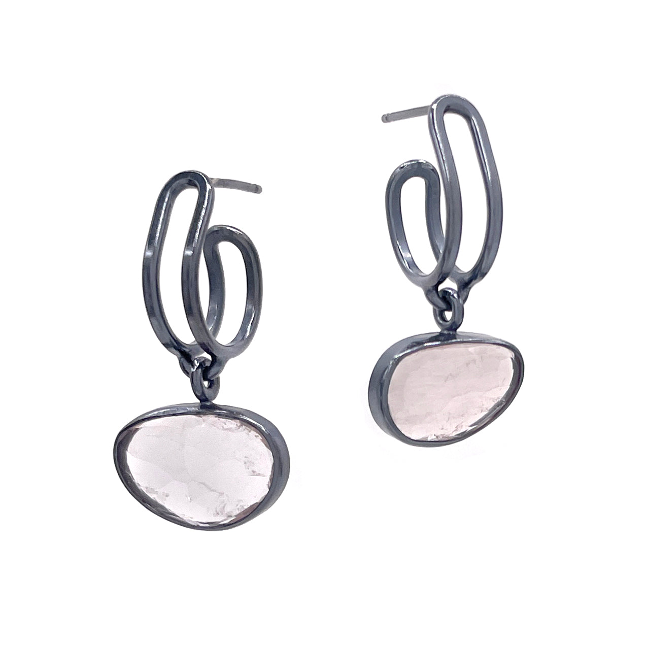 Rose Quartz Drop Hoops Earrings