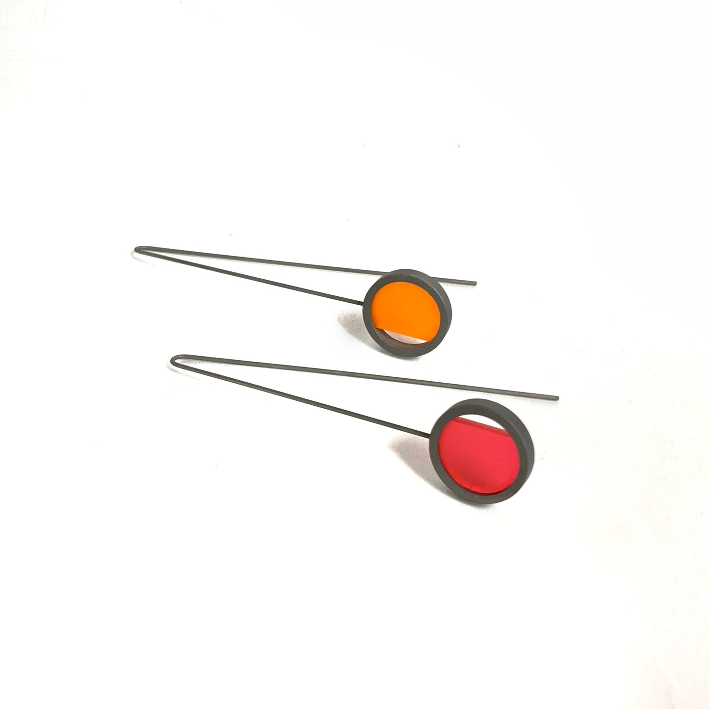 Round Acrylic and Steel Earrings (long) - Collection 11 Earrings - Orange