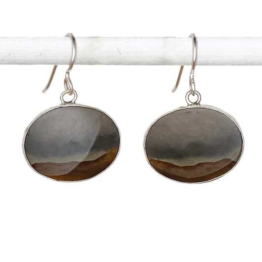Landscape Jasper Earrings with Birds Details