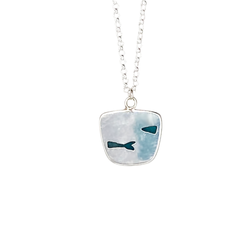 Opalized Wood Pendant with Fish