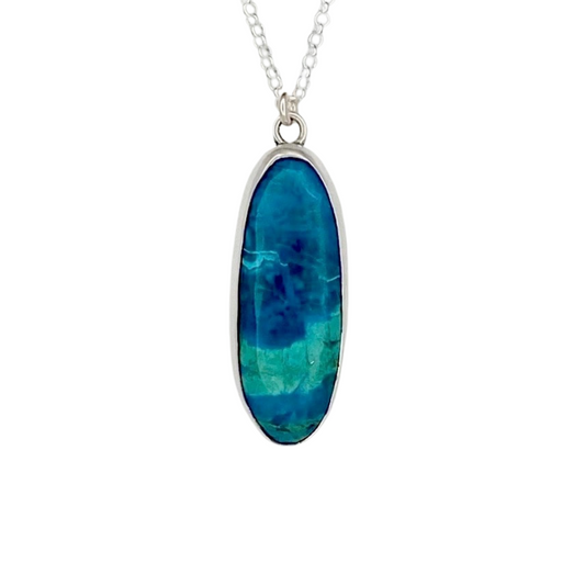 Oval Malachite Azurite Pendant with Wave Detail