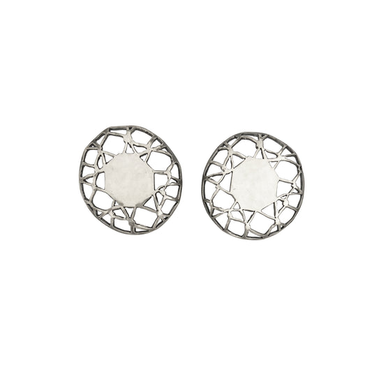 Chain Link Fence Facet Round Gemstone Earring