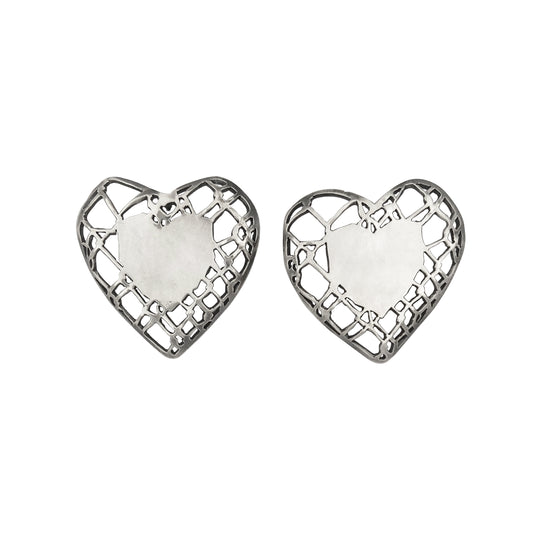 Chain Link Fence Facet Heart Gemstone Earring