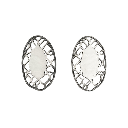 Chain Link Fence Facet Oval Gemstone Earring