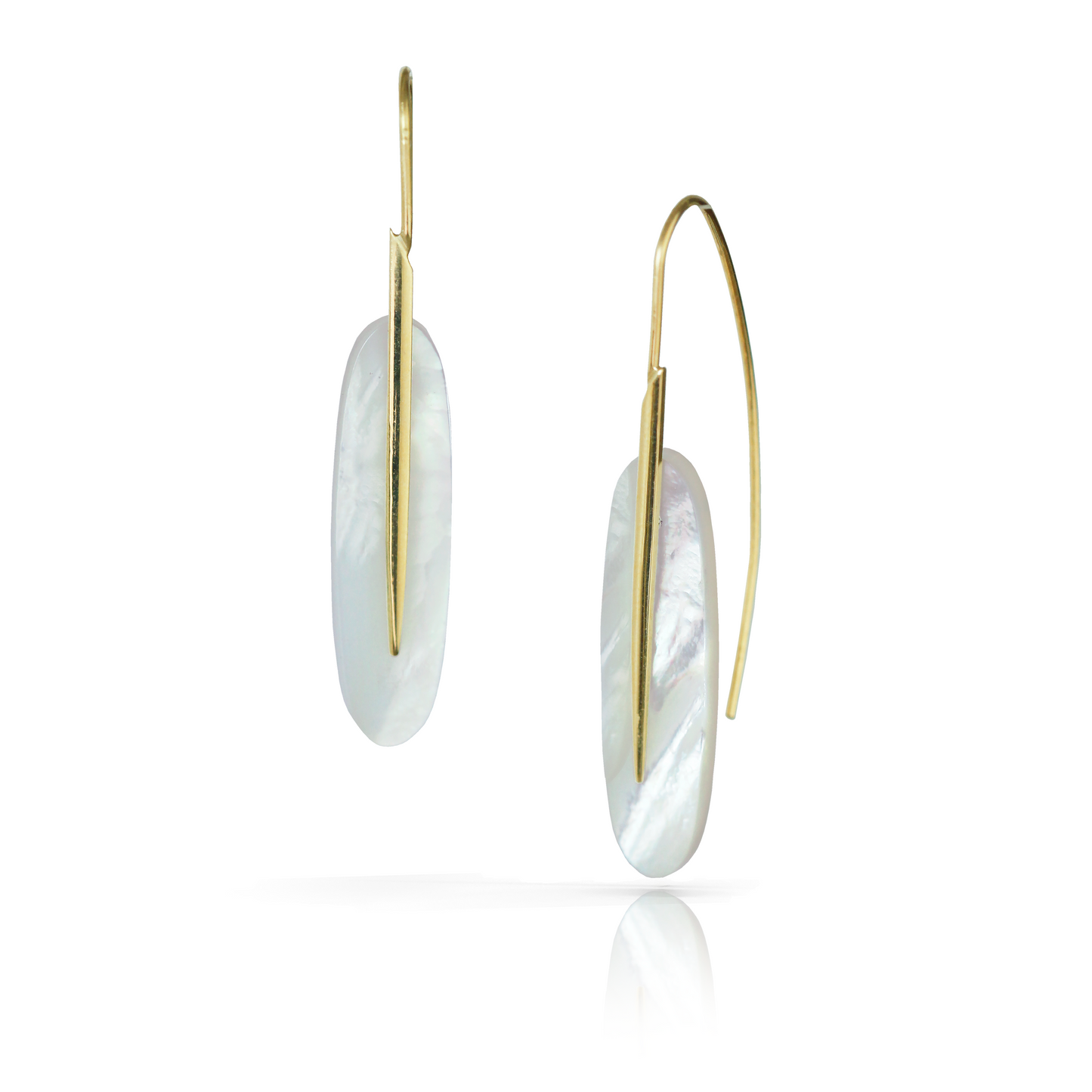 Medium Feather Earrings in 18k Gold and White Mother of Pearl