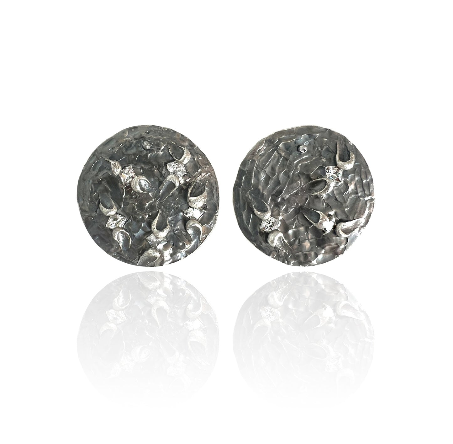 Moon Earrings White Oxidized