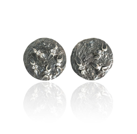 Moon Earrings White Oxidized