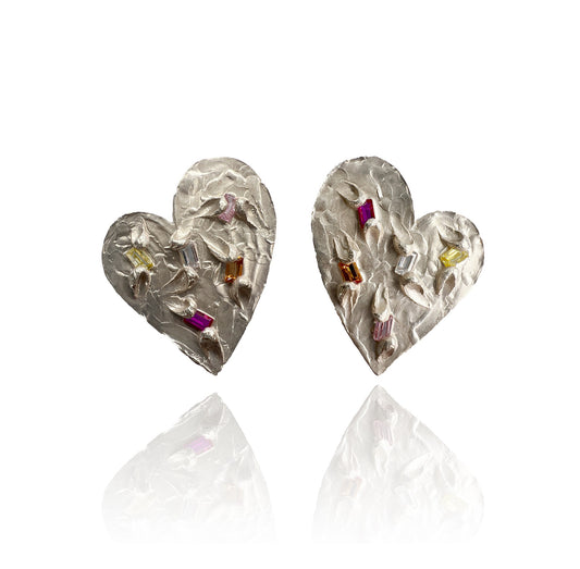 Heart Moon Eariings Multi Silver