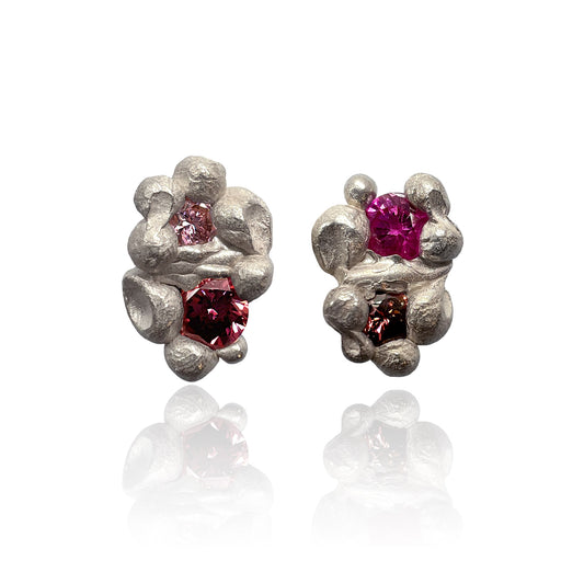 Double Eariings Pink Silver