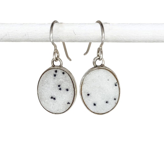 Oval Dalmation Drusy Dangle Earrings
