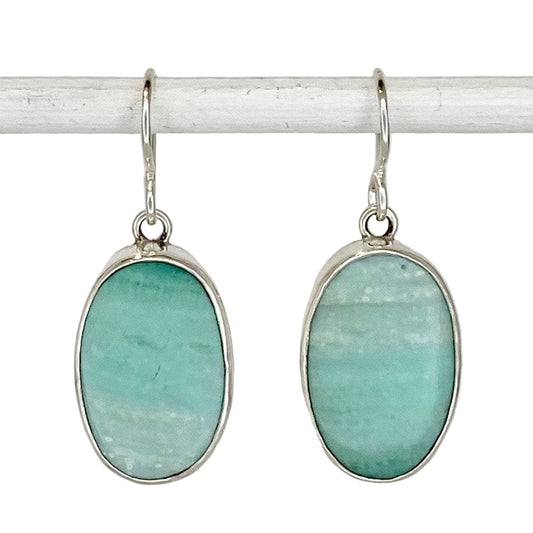 Oval Opalized Wood Dangle Earrings with Clouds