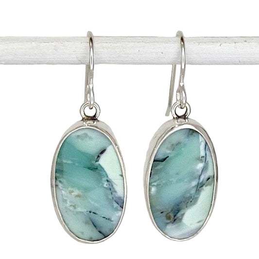 Oval Opalized Wood Dangle Earrings with Waves