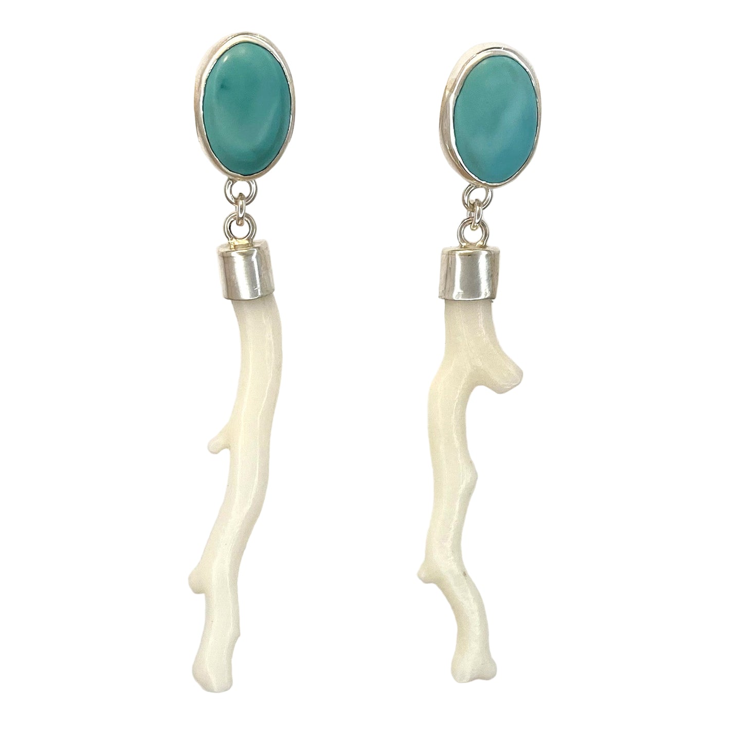 Oval Turquoise and White Coral Earrings